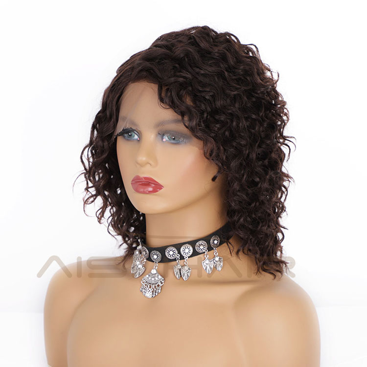 Aisi Hair Curly Wave Short Bob Swiss Lace Brown Wigs 100%  Brazilian Hair For Black Women Lace Front Human Hair Wigs