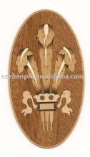 Marquetry wood inlay and door veneer rosette Sapeli background