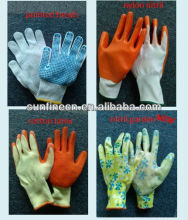 hot sale 13G nylon nitril glove,latex cotton glove,pointed beads cotton glove,nitril garden glove