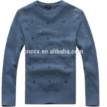 15ASW1048 Fashion embroidery round neck pullover men woolen sweater design