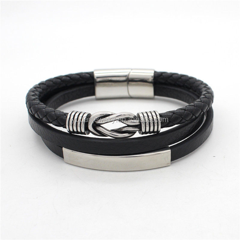 New Arrive Stainless Steel Leather Bracelet Men With Magnetic Clasp