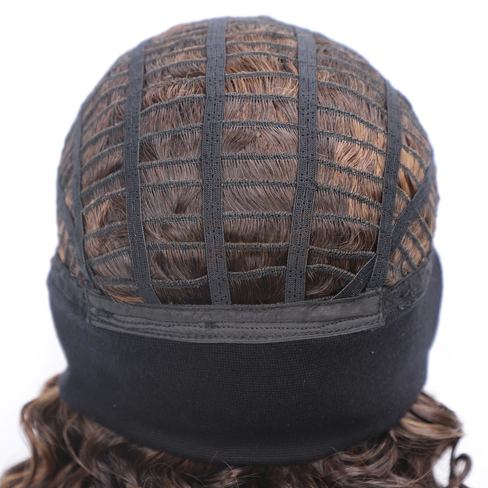 Vigorous Curly Synthetic Wigs for White Women Mixed Brown Colors African American Wigs Short 3/4 Half Wigs with Headband