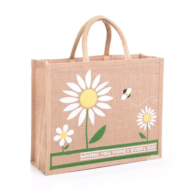 Wholesale Customized Natural Burlap Eco Friendly Tote Bags Reusable Jute Shopping Bag