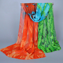 Feather Printed Gauze Silky Chiffon Scarf Shawl