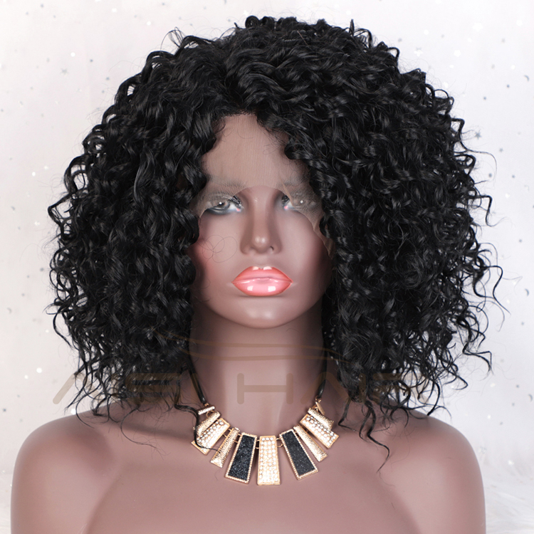 Aisi Hair Hign Quality Short Bob Kinky Curly Natural Black Wig Afro Deep Curly Synthetic Hair Lace Frontal Wigs For Black Women