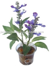 18cmH Artificial Flower Bonsai of Sage with Pebbles in Fake Water