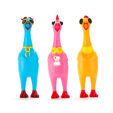 China Factory Fashion Design Soft Squeaky Dog Toys Glasses Chicken PVC Vinyl Toys