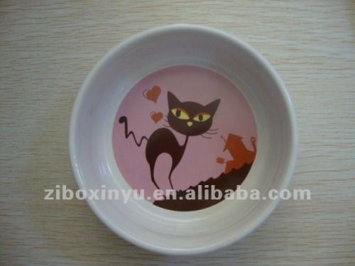 14CM Big White Ceremic cat bowl with pink cat printing