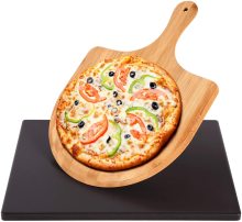 Black Pizza Stone for oven and Pizza Peel Set With Pizza Peel