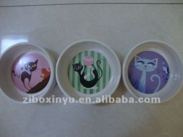 12CM Big White Ceremic cat bowl with Colorful printing