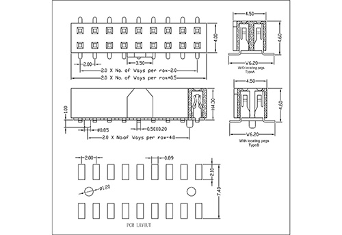 2.0 mm Female Header Dual Row SMT Type With Bump H4.3 FHDM13