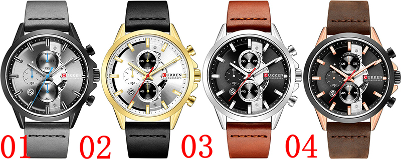 CURREN 8325 Men's Quartz Watch Chronograph Waterproof Leather Strap Fashion Sports Wristwatch Business Calendar Clock