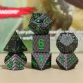 Dragon Scale Solid Metallic Polyhedral Dice Set of 7, Solid Metal Dragon Eye DND Dice Set