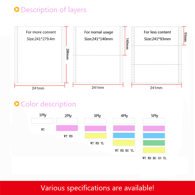 3 Ply Commercial Office Papercomputer Printing Non-carbon Copy Invoice Paper