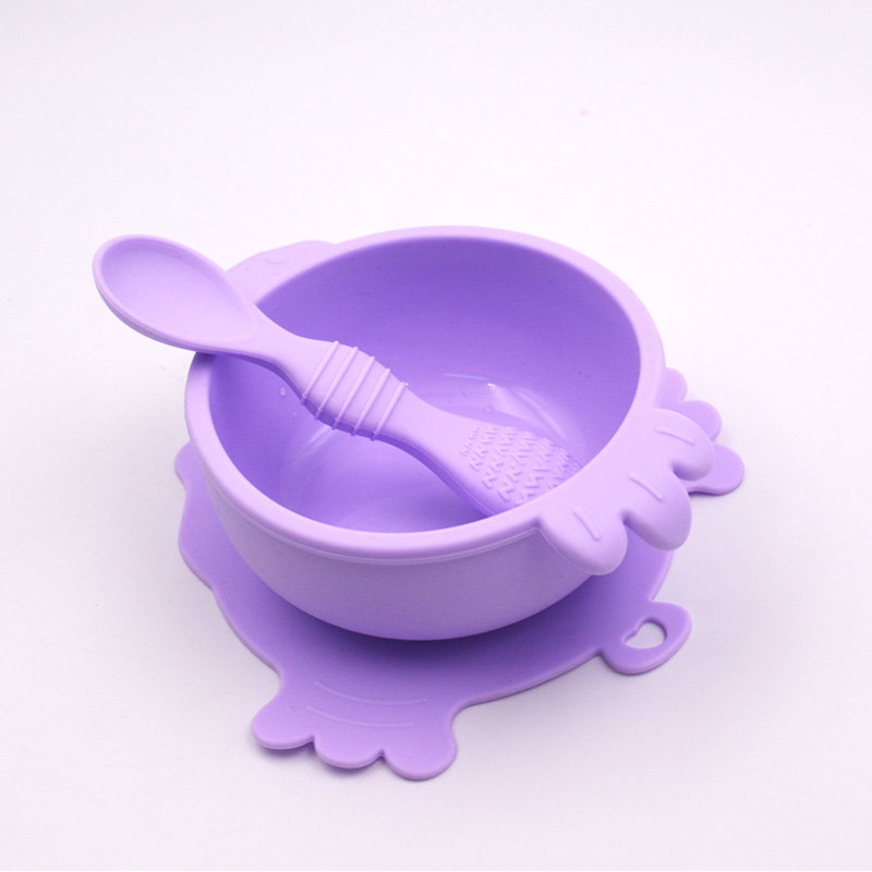 4 colors baby training eating sets silicone baby bowl spoon