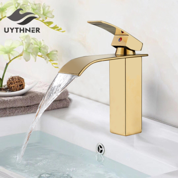 Newly Luxury Gold Polish Bathroom Sink Faucet Basin Mixer Tap Fashion Style Vessel Faucet Single Handle Hot and Cold water mixer