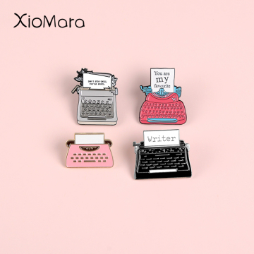 4 Styles Cartoon Printer Fax Machine Enamel Pins Typewriter Office Supplies Writer Message Brooches Denim Collar Badge Lapel Pin