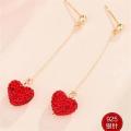 Metallic Red Peach Heart Dot Drill Pendant Earrings