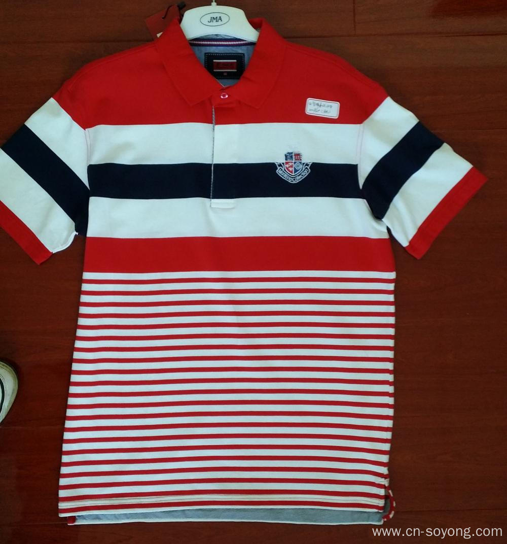 Positioned Stripes Yarn Dyed Short Sleeve Polo Shirts