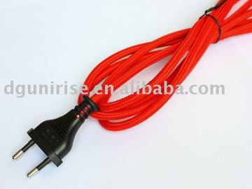 Red textile braided power cord cable