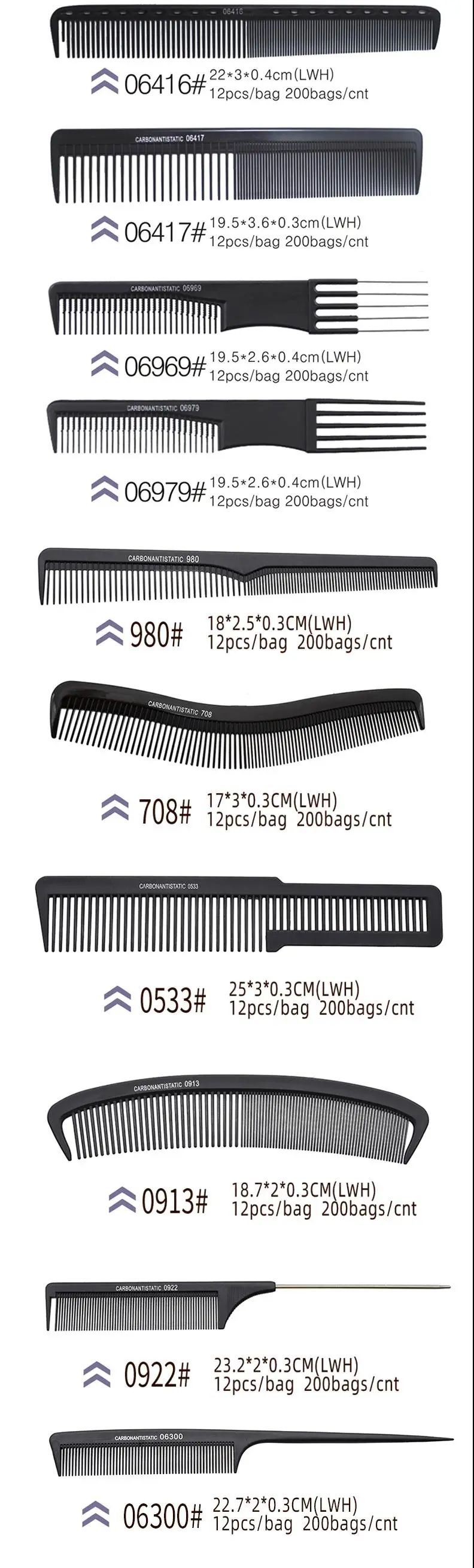 Custom Logo High Quality Black Straight Hair Combs PRO Salon Hairdressing Antistatic Carbon Fiber Comb for Barber Hair Cutting