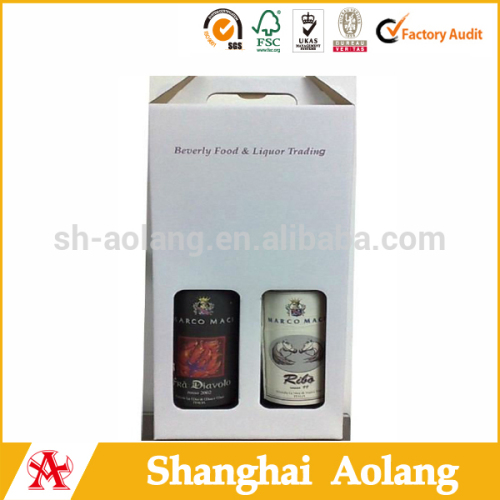 white cardboard strong paper wine box for two bottles