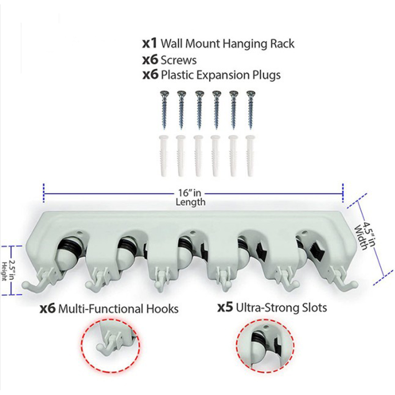 Broom Holder Wall Mounted - Mop and Broom Hanger Holder Broom Organizer Garage Storage Rack & Garden Tool Organizer