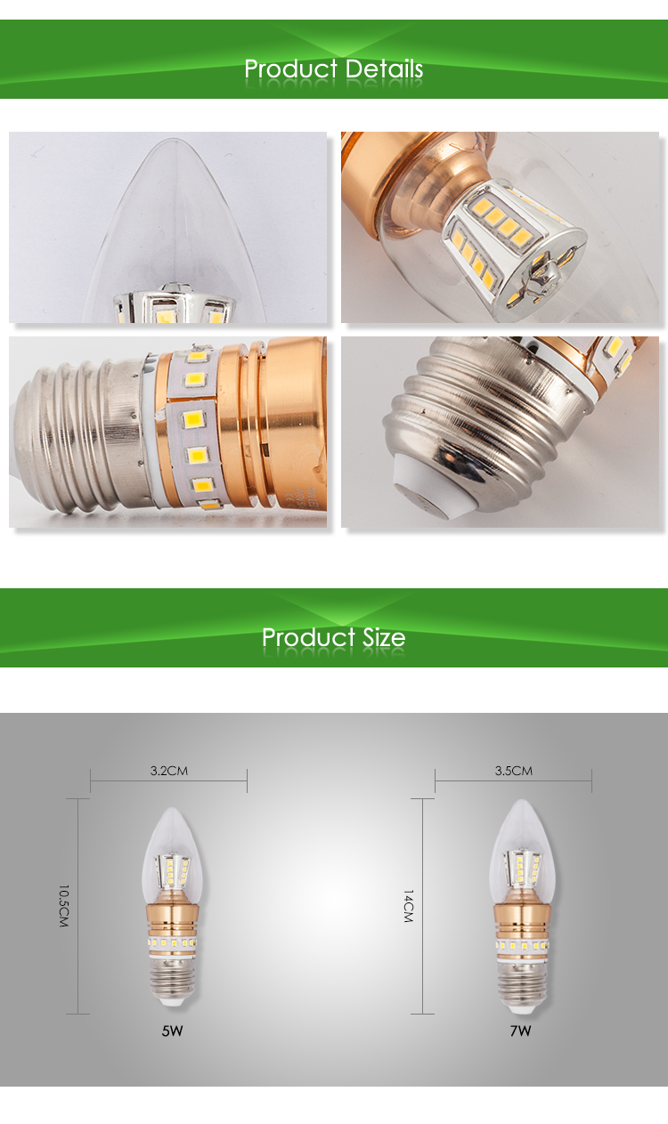 5W CE RoHS LED Candle Light Bulb