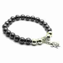 Hematite Bracelet With Alloy Pandent Gemstone Beads Bangle
