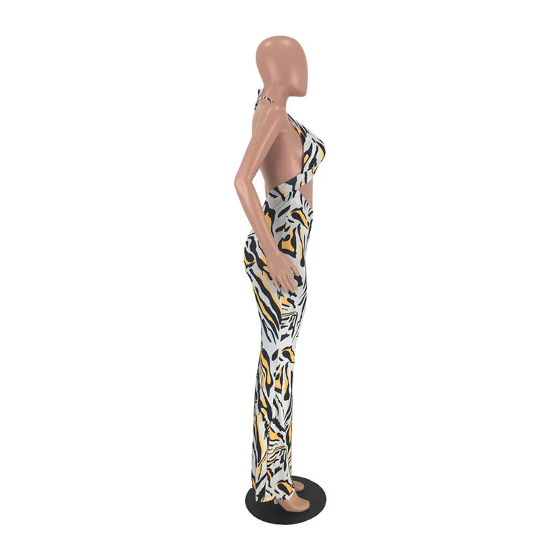 L55701 Sexy Printed Wide Leg Jumpsuit