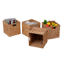Natural Seagrass Folding Cube Baskets - Set of 4 Handwoven Water Hyacinth Storage Baskets