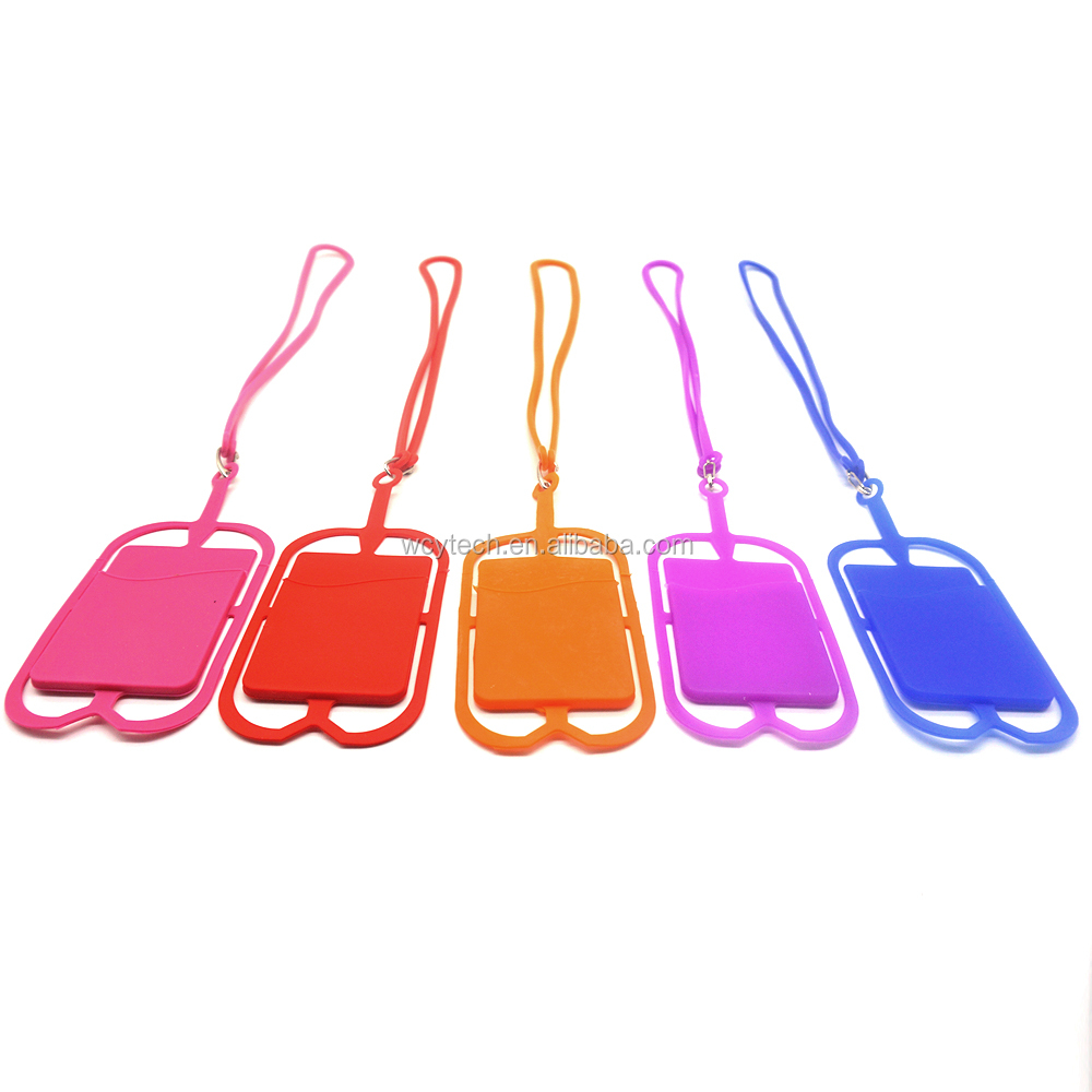 Wholesale Cheap Custom Logo Silicone Lanyard Credit Card Holder for Cell Phone