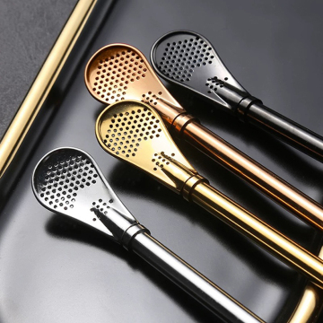 Hot Sale Reusable Gold Straws Spoon