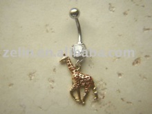 Giraffe CZ Clear Gem Dangle Belly Ring Navel (,navel ring,body jewelry