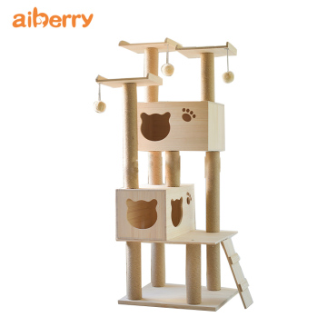 Deluxe Foldable Sisal Wooden Cat Climbing Tower Tree