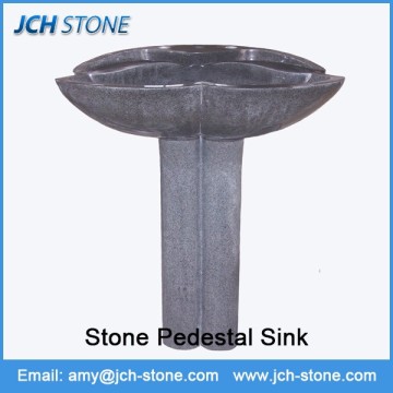 Beige marble stone pedestal sink