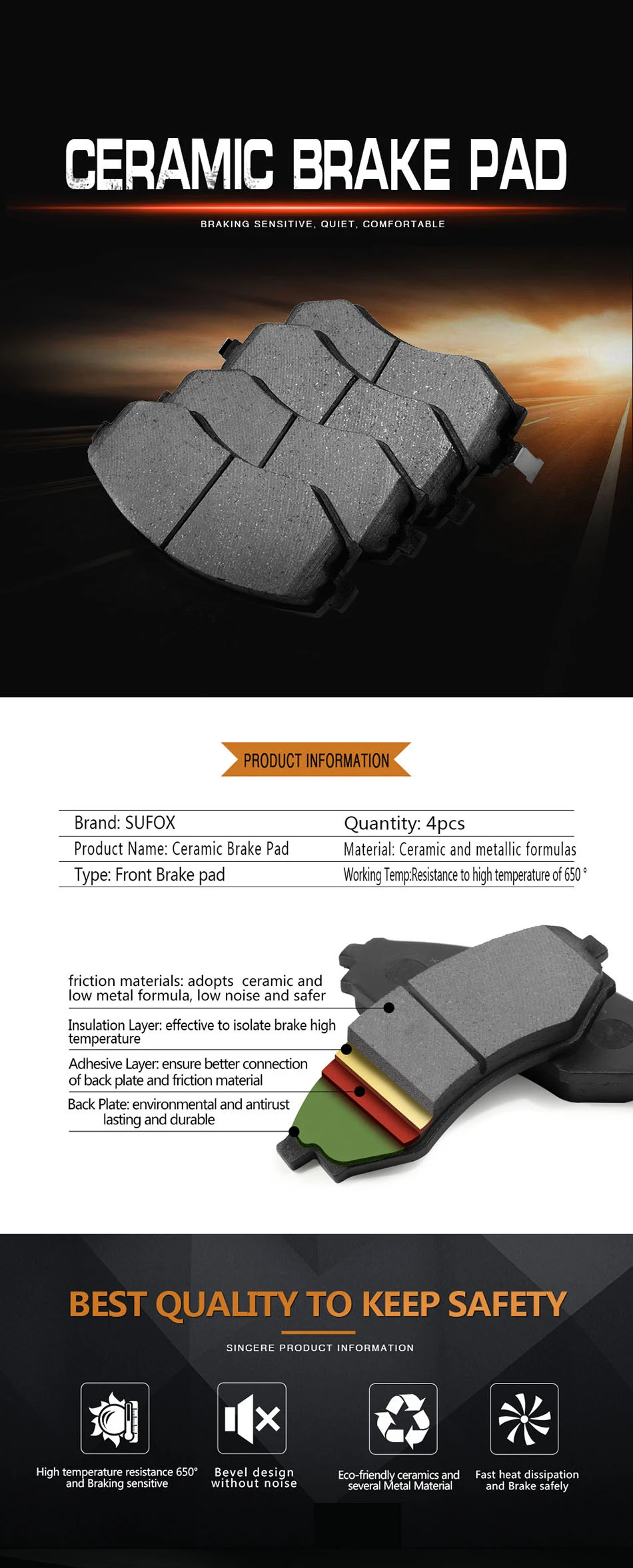 High Performance Shim Brake Pads for Cadillac Car Pickup Truck Brake Pad 89047758 85735537