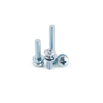 Blue white zinc cross recessed pan head combination screws