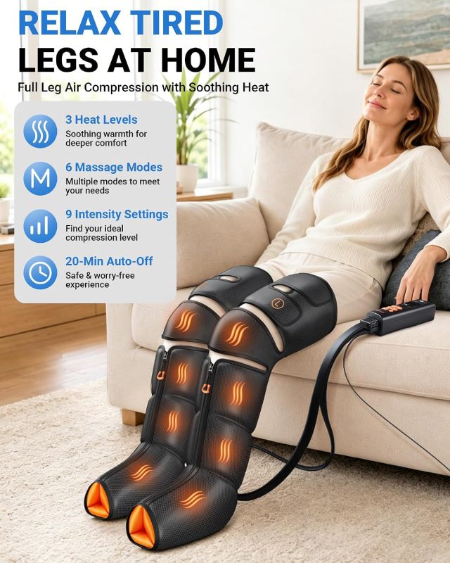 Leg Massager with Heat and Compression for Circulation, Standard