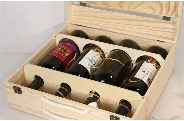 6 Bottle Wooden Wine Box, Hinged or Slide Top