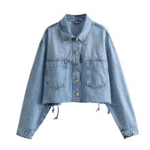 2024 Casual Denim Jacket with Lapel and Washed Effect