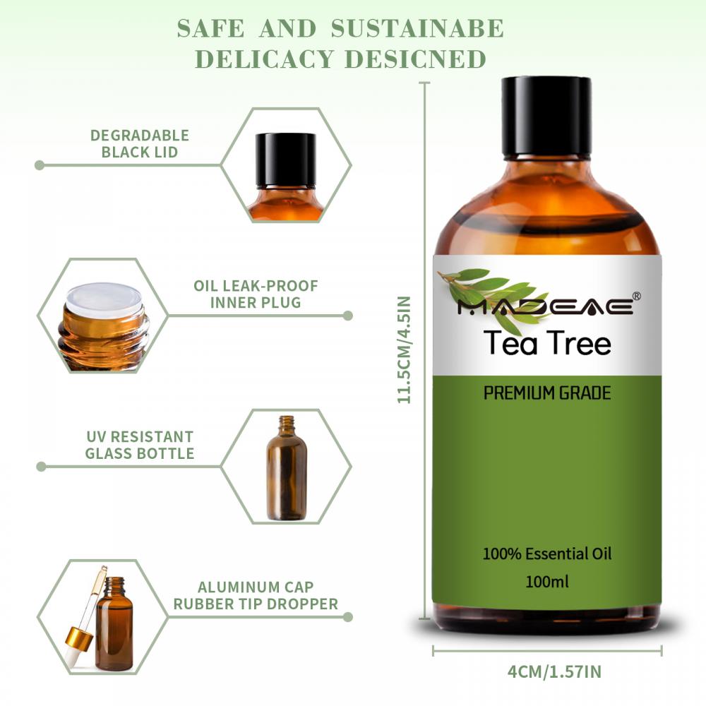 100% Organik Alam Pure Distilasi Teh Pohon Teh Minyak Esensial Untuk Kulit Rambut Dan Kuku Aromaterapi