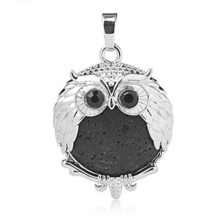 Lava Stone 24mm Beads Silver Owl Pendant