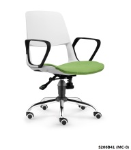 All plastic office chair with fabric seat cushion