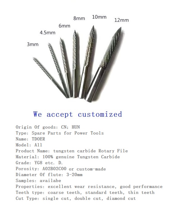 tungsten carbide rotary file drill bits with burrs