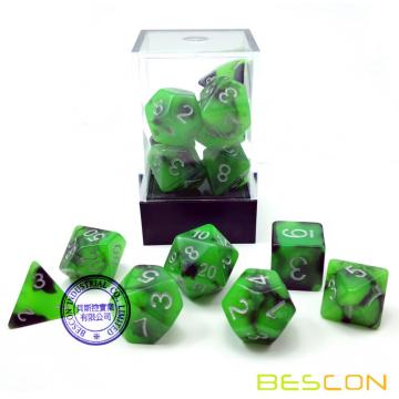 Set de dados de poliuretano resplandeciente de dos tonos Bescon ROCAS SPOOKY, Set de dados luminosos RPG d4 d6 d8 d10 d12 d20 d% Paquete de caja de ladrillos