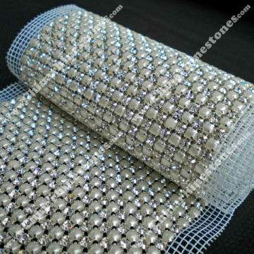 Sew on rhinestone pearl mesh 5mm pearl with rhinestones mesh for clothing