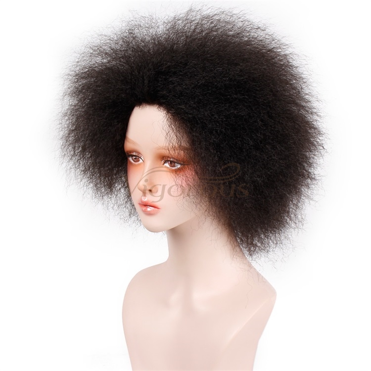 Vigorous Short Wigs Afro Kinky Straight Wigs for African American Women Black Synthetic High Temperature Fluffy Wig 1B Color