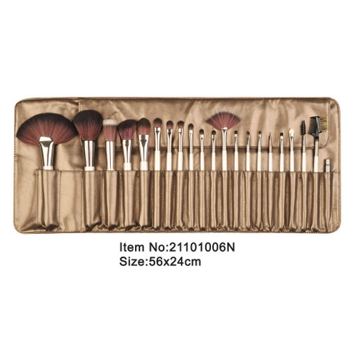 21pcs ivoor plastic handvat dier/nylon haar make-up borstel werkset in combinatie met gouden bruin satijn geval