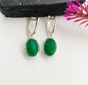 Natural Green Jade Pendant Earrings Jade Silver Earrings